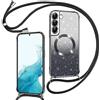 Phoona Cover Magnetica Glitter per Samsung Galaxy S22 con Cordino, Nero | [Compatibile con MagSafe] Brillantini Sottile Lucida TPU Silicone Custodia Antiurto Laccio Tracolla Protettiva