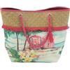 Sorbetto Borsa da spiaggia elegante per donne, grande borsa da mare in paglia intrecciata con fantastico motivo stampato, dimensioni 60 x 49 x 18 cm, rosa con stampa marina.