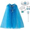 skyllc Mantello da principessa per bambini, in tulle con glitter per ragazze, con paillettes da principessa con corona e orecchini, bacchetta magica, per feste, carnevale, cosplay, Halloween, costume