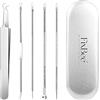 FIXBEE Professionali Rimozione punti neri, 5 pezzi set di rimozione dell'acne, togli punti neri schiaccia brufoli zit incarniti naso Punti Bianchi, acciaio inossidabile blackhead remover attrezzo punti neri