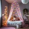UB-STORE Rosa Baldacchino per letto da ragazze con bagliori pre-incollati nelle unicorni scure - Zanzariera con decorazioni per camera Princess - Tenda per camerette per bambini con Luci della Galassia