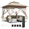 LIFERUN Gazebo pieghevole 3,3x3,3 m, con 4 pannelli laterali in zanzariera, One Push tenda con doppio tetto, Gazebo impermeabile da giardino 4 sacchi di sabbia, per mercato/campeggio/spiaggia, Marrone Cachi