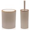 Inbagno Set da 2 pezzi Porta scopino e Pattumiera 5lt, in plastica Tortora, con dettagli effetto legno, serie Blob