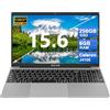 AOCWEI PC Portatile 15.6 Pollici 6GB RAM 256GB ROM SSD Estensioni Win 11 Notebook 2.4G+5G WiFi BT 4.2 1080 FHD USB con Adesivi per Tastiera Italiana & Mouse Senza fili-Grigio