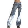 KBOPLEMQ Jeans da donna Hip Hop Baggy Cargo pantaloni a vita alta gamba larga streetwear pantaloni con tasche multiple jeans boyfriend denim jean pantaloni a gamba larga pantaloni casual retrò, O azzurro, XL