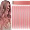 MQY COLOR Colors Multi-Colors Clip on in Hair Extensions Hair Pieces Colored Party Highlights Accessori per capelli fai da te Extension 21 pollici Capelli lunghi per ragazze Donne 9 pezzi (rosa fumo)