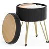 SONGMICS Sgabello Pouf Contenitore, Cassapanca Rotonda, Sgabello Toeletta in Velluto, 39 x 44,4 cm (Diam. x A), 4 Gambe in Metallo, Soggiorno Camera da Letto, Nero Inchiostro LOM003B01