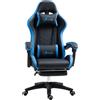 Sedia da Gaming con Altezza Regolabile e Schienale Reclinabile, 65x65x121-129 cm, Blu e Nero