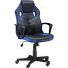 Sedia Gaming Ergonomica, Poltrona da Ufficio Girevole con Rotelle in Pelle PU Nera e Blu, Altezza Regolabile