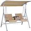 Dondolo da Giardino 2 Posti Separati con Tavolino e Tetto Regolabile, in Metallo 175x112x165cm Beige