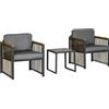 Set da Giardino 3 Pezzi in Rattan e Acciaio con 2 Sedie 66x68x68 cm e Tavolino da Caffè 45x45x44 cm