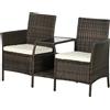 Set da Giardino in Rattan con 2 Sedie Moderne e Tavolino da Caffè, 138x60x87 cm, Marrone