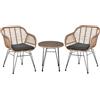 Set Mobili da Giardino in Rattan PE Stile Boho, 2 Sedie con Cuscini e Tavolino in Vetro, Grigio