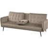 CAPALDO Divano Prontoletto 3 Posti 196x81x79 Con Portabicchieri Modern Beige