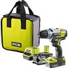 Ryobi R18PDBL-252S Trapano avvitatore a percussione a batteria 18V ONE+, 2 batterie 5.0 + 2.0 Ah, mandrino autoserrante 13 mm