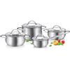 Tescoma 717610 Batteria di pentola in acciaio inox con coperchi in vetro, set 8 pezzi,linea HARMONY
