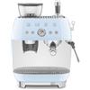 Smeg, Macchina da Caffè Espresso Manuale EGF03PBEU, con Macinacaffè Integrato, Thermoblock, 4 Livelli di Temperatura, Lancia a Vapore e Manometro, Serbatoio da 1 L, Dimensioni Compatte, 1350W, Azzurro