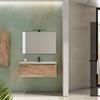 DEGHI Mobile bagno sospeso 100 cm con lavabo integrato finitura rovere deserto e specchio - Agave