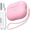 MHYALUDO Custodia per AirPods Pro di seconda generazione, Custodia per AirPods Pro in morbido silicone anticaduta e antiurto Skin Touch con portachiavi e kit di pulizia,Rosa