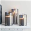 Lights4fun Set di 3 Candele TruGlow® in Cera Bianca con Vetro Grigrio Fumato LED Bianchi Caldi a Pile per Interni