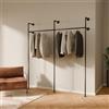 pamo Appendiabiti da Parete 201 cm - 240 kg | barra Appendiabiti industriale a muro nero | armadio aperto in metallo | 222 cm × 32 cm | nero | acciaio verniciato a polvere MatteGuard