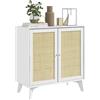 HOMCOM Credenza Bas, Mobile di immagazzinaggio, Design Boemico, Doppia Anta con 2 Livelli, Credenza da Cucina con Frontale in Rattan, 80 x 40 x 85 cm, Bianco