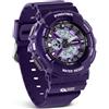 PINIDOUS Orologi da Donna Orologio per Studenti Adolescenti Impermeabile All'aperto Sport Digital Orologi Analogici con Cronometro Allarme Conto Alla Rovescia Doppio Display 7 Colori LED (Viola)