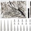 SUPERFINDINGS 50 Set Borchie A Punta Punk Lunghe Rivetti in Pelle Grandi Borchie A Vite con Foro per Cacciavite Punte A Cono Argento per Abbigliamento Scarpe Cinture Borse Collari per Cani