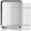 Fire More Teglia da Forno con Griglia di Raffreddamento Rimovibile in Acciaio Inox, Set da 1 Pezzo (1 teglia + 1 griglia), 26,5x20,5x2,5cm, Lucida e Antiruggine, Lavabile in Lavastoviglie
