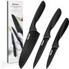 hecef Coltelli da Cucina Nero, 3 Pezzi Set Coltelli Professionali, Ultra Affilati Acciaio Inox Coltelli| 17,8cm Coltello da Santoku, 12,7cm Coltello da Frutta, 8,9cm Coltello di Sbucciatura