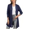 iClosam Cardigan Casual Donna Aperto sul Davanti a Maniche Lunghe Lunghezza Media A-Blu Navy,L