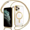 Pnakqil Magnetica Cover con Cordino per iPhone 11 Pro, Compatibile con Magsafe Ricarica Wireless, Trasparente Placcatura Disegno Custodia con Collana con Regolabile Laccio Tracolla, Oro