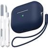 MHYALUDO Custodia per AirPods Pro di seconda generazione, Custodia per AirPods Pro in morbido silicone anticaduta e antiurto Skin Touch con portachiavi e kit di pulizia,Blu notte