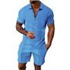 Generico Uomo Estate T-Shirt Set Waffle Tinta Unita Scollo V Polo Shirt Uomo Set Sport Sciolto Causal Shirt Uomo Set Tuta Ginnastica Uomo Estiva Tuta Bianca Uomo Sportiva