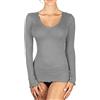 EGI Maglia Donna Manica Lunga a Costine in Lana 85% e Seta 15% con Bordo Plissé (S/M, Grigio)