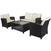 VivaGarden Set 4 Pezzi Arredo Esterno in Rattan PE con Divano, 2 Poltrone e Tavolino con Ripiano in Vetro Temperato colore Nero/Beige - 117C