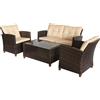 Outsunny Set Mobili da Giardino 4 Pezzi in Rattan PE con Tavolino, Divano e Poltrone Imbottiti, Marrone e Beige 124x68x76cm