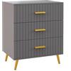 HOMCOM Cassettiera 3 Cassetti Moderna in Legno e Alluminio, 60x40x71.5 cm, Oro e Grigio Scuro | Aosom Italy