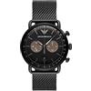 Emporio Armani Orologio da uomo, movimento cronografo, cassa in acciaio inossidabile nera da 43 mm con bracciale in acciaio inossidabile, AR11142