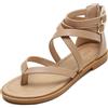 FM2018XSL Sandali Piatti Da Donna, Sandali Romani Casual Stringati, Sandali Oversize in Stile Etnico Retrò Con Suola Morbida, Open Toe Sandali da Spiaggia Bohemian, Flip Flops,Colore albicocca,41