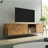 DEGHI Mobile porta tv 150x48h cm in legno rovere chiaro effetto parquet con 3 ante e struttura in metallo nero opaco - Mufasa