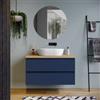 DEGHI Mobile bagno sospeso 100 cm blu satinato con top rovere gold e specchio - Anami