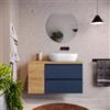 DEGHI Mobile bagno sospeso 100 cm blu satinato con vano reversibile e top rovere gold con specchio - Anami