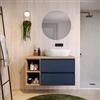DEGHI Mobile bagno sospeso 100 cm blu satinato con vano a giorno reversibile e top rovere gold con specchio - Anami