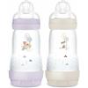 MAM Set di 2 biberon Easy Start Anti-Colica 2+ mesi flusso medio (2 x 260 ml) lilla + sabbia - Biberon per ridurre le coliche e il disagio del bambino - Biberon per l'allattamento