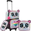 HTgroce Trolley Panda per Zaino Scuola Elementare 3 in 1 , Cartella con Ruote, per Bambina, Regalo Scolastico