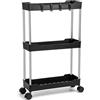 ZLLkeji Carrello Portaoggetti a 3 Ripiani,Carrello Utilitario Scorrevole Carrello Sottile Di Stoccaggio Carrello Multiuso Carrellino Salvaspazio Da Bagno per Cucina Ufficio Biblioteca Salone 15 x40 x61cm Nero