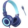 Cowyawn Cuffie per bambini USB di Tipo C, Cuffie Cablata USB C, Cuffie bambino di per la scuola, volume limitato a 94 dB, Cuffie Cablate On-ear pieghevoli e leggere per bambini/adolescenti/ragazzi,Blu