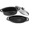 Pradel Excellence - PCUI001027 - Set di 3 pentole in ghisa di alluminio premium, 33,5 x 25 cm, coperchio in vetro, rivestimento antiaderente, motivo pietra - tutto il fuoco