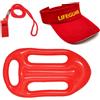 FUIPVGI 3 Pezzi Lifeguard da Bagnino Set Include Cappello da Bagnino Regolabile Salvagente Gonfiabile Bagnino e Fischietto, Accessorio per Bagnino Cappelli da Sole Accessori per Costume da Bagnino